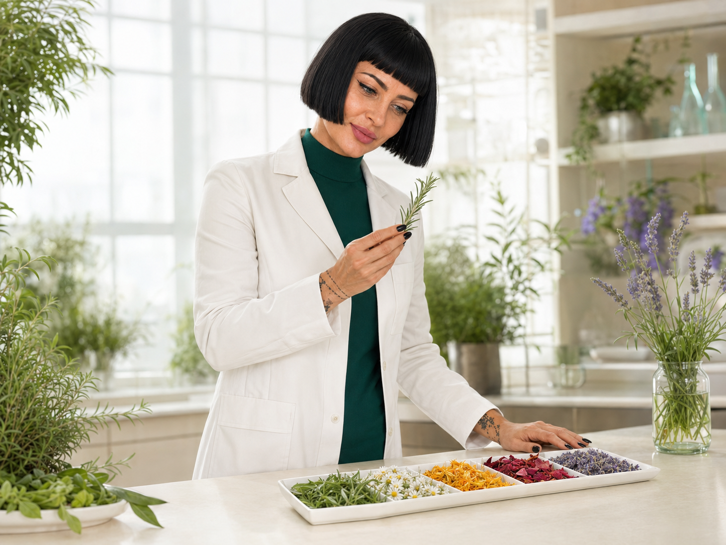 Frau in einer modernen, hellen Qualitäts- und Nutritional-Lab-Szene