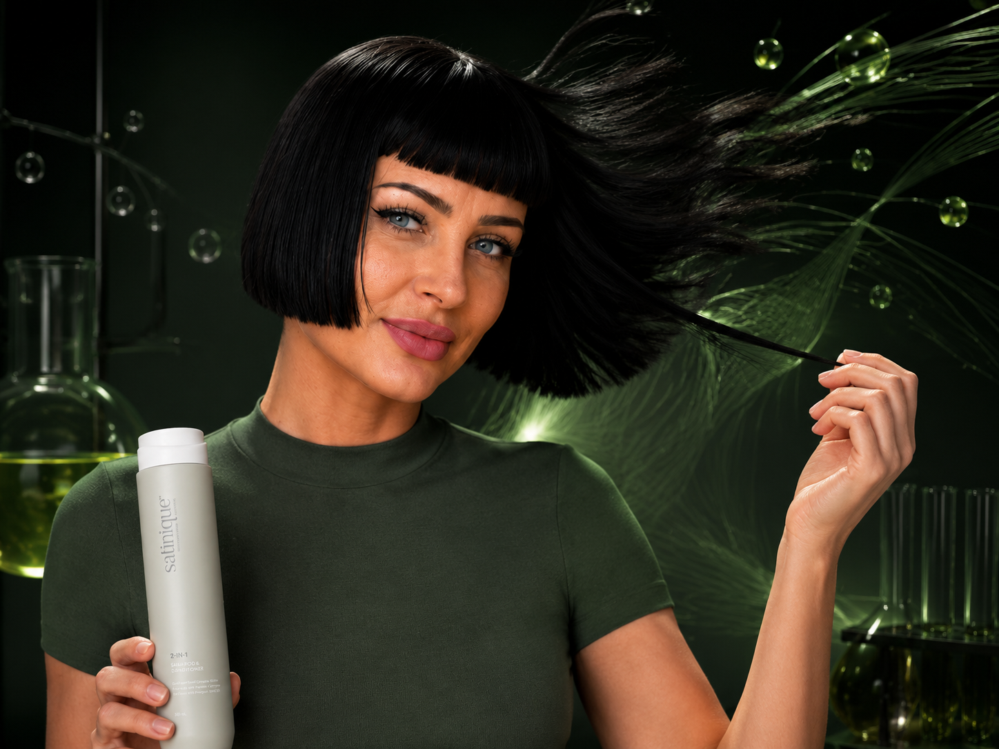 Glänzendes kräftig aussehendes Haar im Satinique Strength Lab