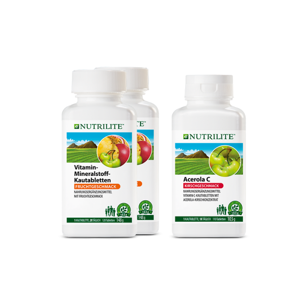 Set "Rundum Schutz" NUTRILITE™ - 2 x Vitamin-Mineralstoff-Kautabletten, 1 x Acerola C Kautabletten -